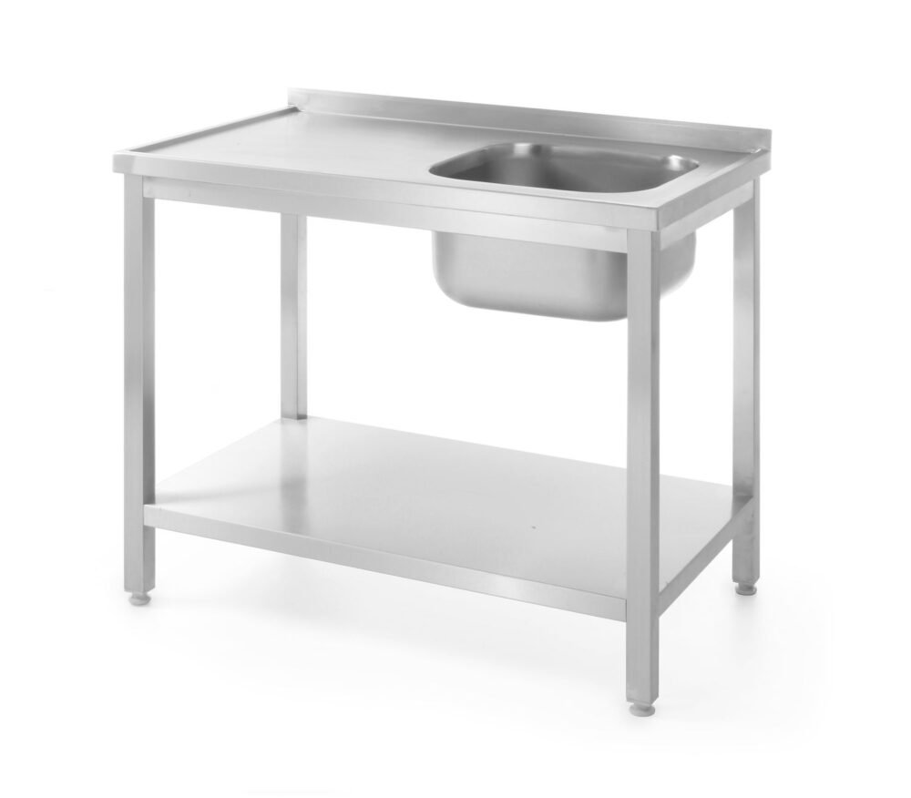 Stalas su plovimo vonia ir lentyna – susukamas varžtais, gylis 600 mm, HENDI, Profi Line, Dešinioji pusė, 1000x600x(H)850mm
