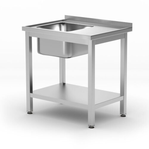 Stalas su plovimo vonia ir lentyna – susukamas varžtais, gylis 600 mm, HENDI, Profi Line, Kairioji pusė, 800x600x(H)850mm