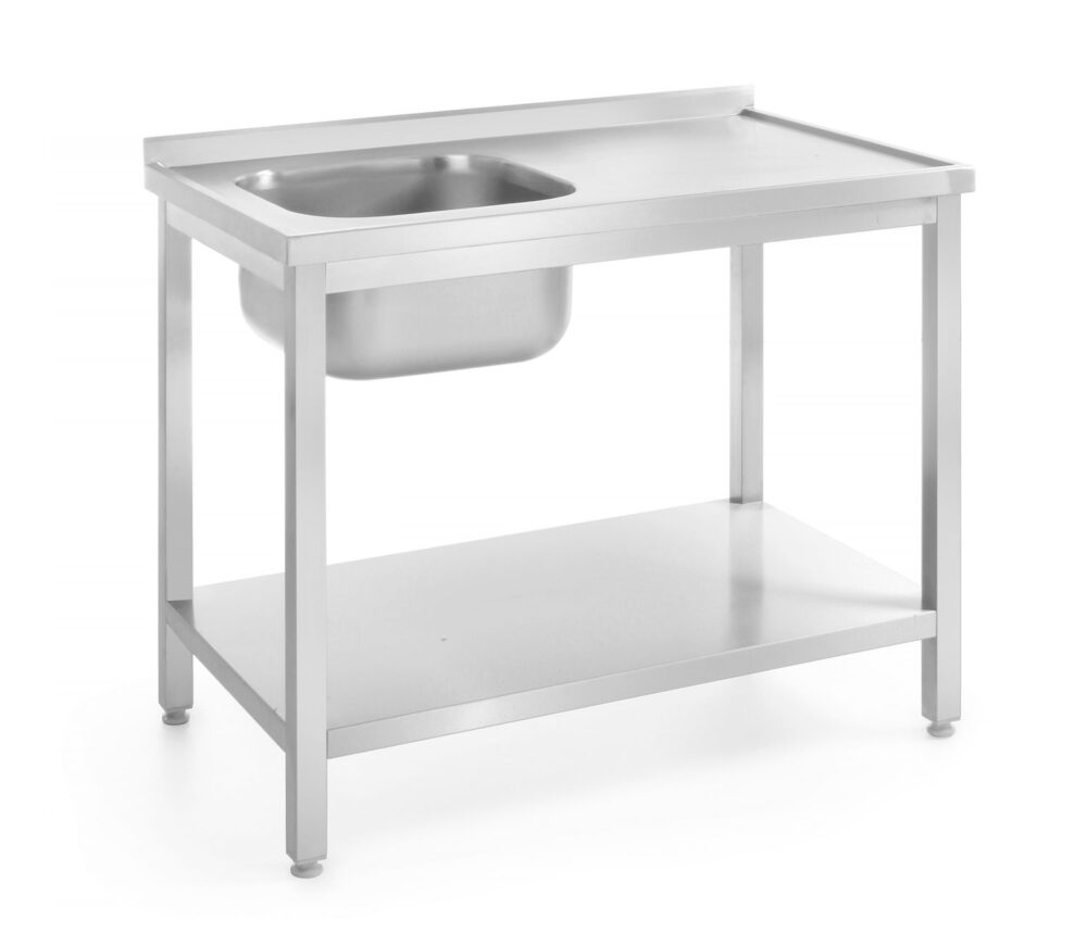 Stalas su plovimo vonia ir lentyna – susukamas varžtais, gylis 600 mm, HENDI, Profi Line, Kairioji pusė, 1000x600x(H)850mm