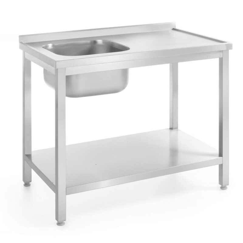 Stalas su plovimo vonia ir lentyna – susukamas varžtais, gylis 600 mm, HENDI, Profi Line, Kairioji pusė, 1000x600x(H)850mm