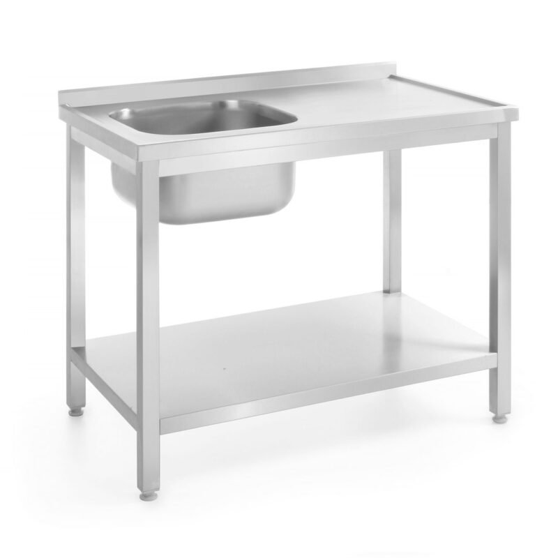 Stalas su kriaukle ir lentyna – susukamas varžtais, gylis 700 mm, HENDI, Profi Line, Kairės pusės, 1000x700x(H)850mm