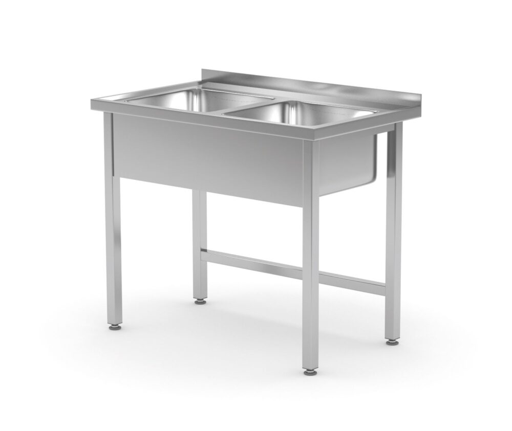 Stalas su dvejomis kriauklėmis – suvirintas, HENDI, Kitchen Line, 1000x600x(H)850mm