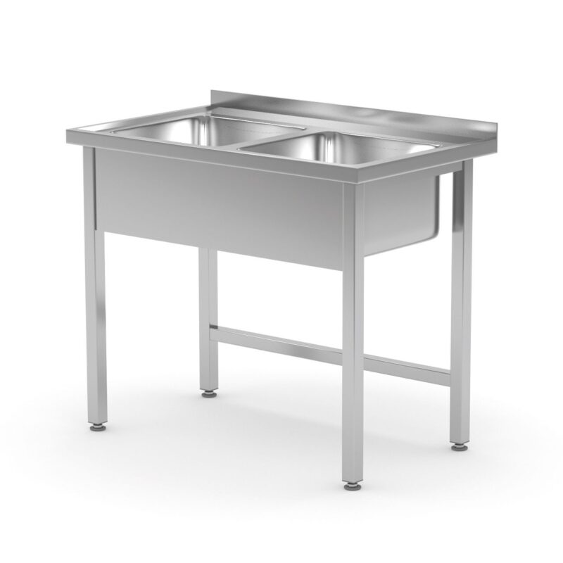 Stalas su dvejomis kriauklėmis – suvirintas, HENDI, Kitchen Line, 1000x600x(H)850mm