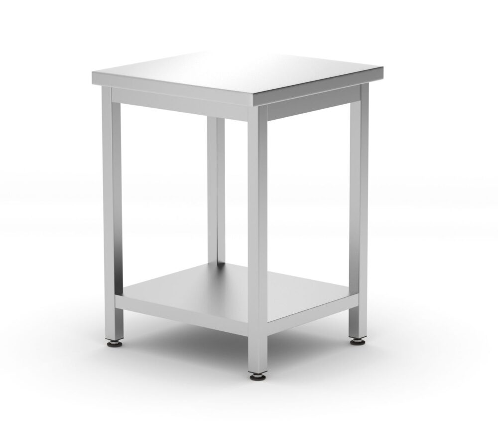 Centrinis darbo stalas su lentyna – surenkamas, gylis 600 mm, HENDI, Kitchen Line, 600x600x(H)850mm