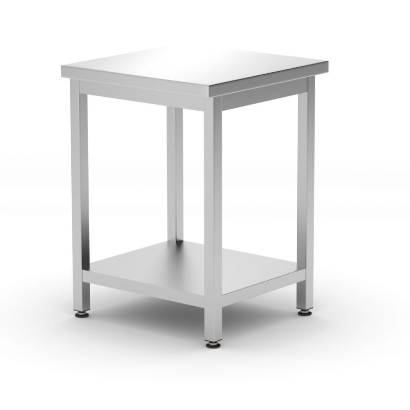 Centrinis darbo stalas su lentyna – surenkamas, gylis 600 mm, HENDI, Kitchen Line, 600x600x(H)850mm