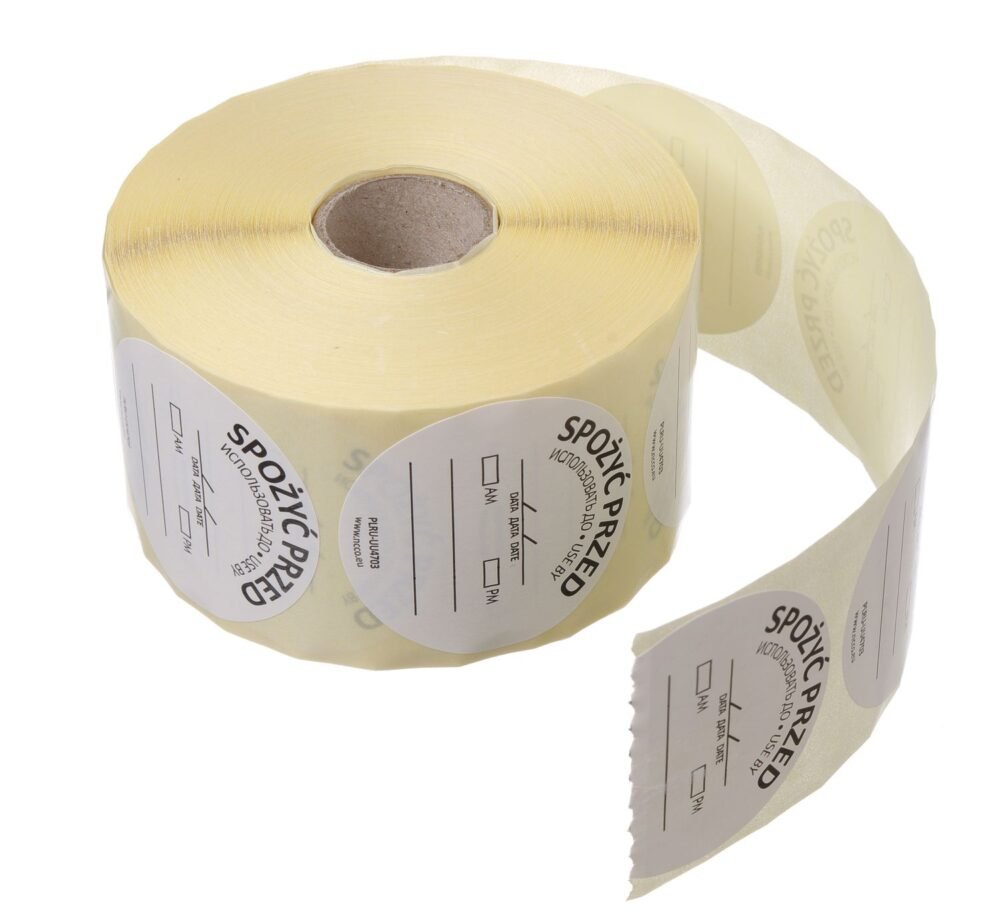 Food Safety etiketės - „SUNAUDOTI IKI“, HENDI, 500 vnt., Balta, 500 vnt., ⌀50mm