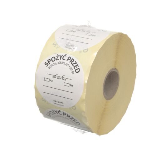 Food Safety etiketės - „SUNAUDOTI IKI“, HENDI, 500 vnt., Balta, 500 vnt., ⌀50mm