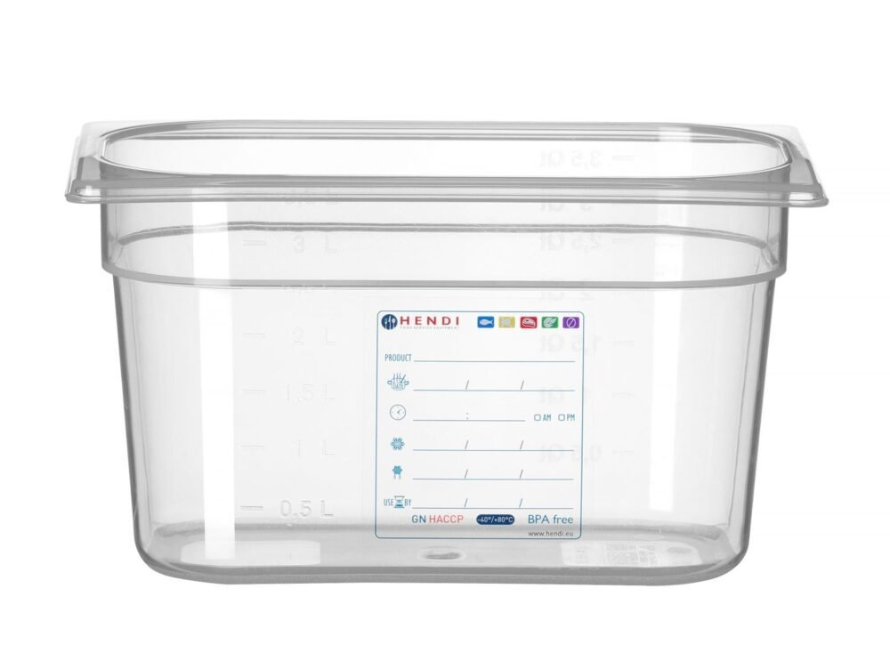 GN talpykla 1/4 RVASVT, HENDI, GN 1/4, 4L, Permatomas, 265x162x(H)150mm
