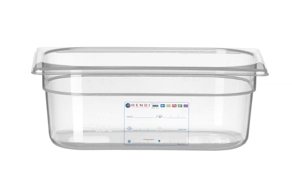 GN talpykla 1/4 RVASVT, HENDI, GN 1/4, 2,8L, Permatomas, 265x162x(H)100mm