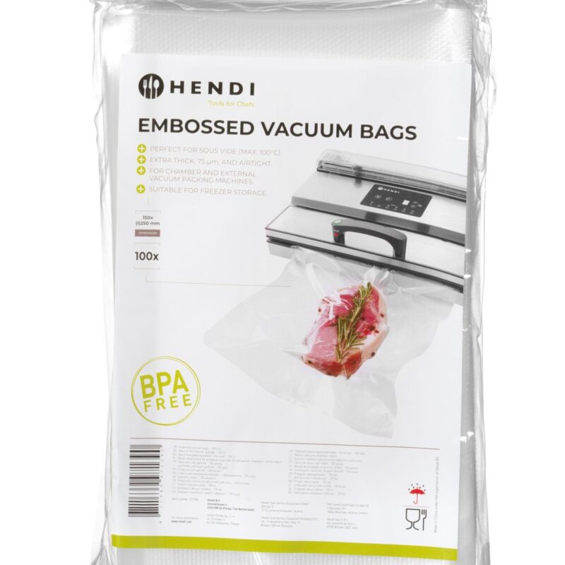 Gofruoti maišeliai sous vide gaminimui, bekamerėms ir vakuuminėms pakavimo mašinoms, HENDI, 100 vnt., 150x250mm