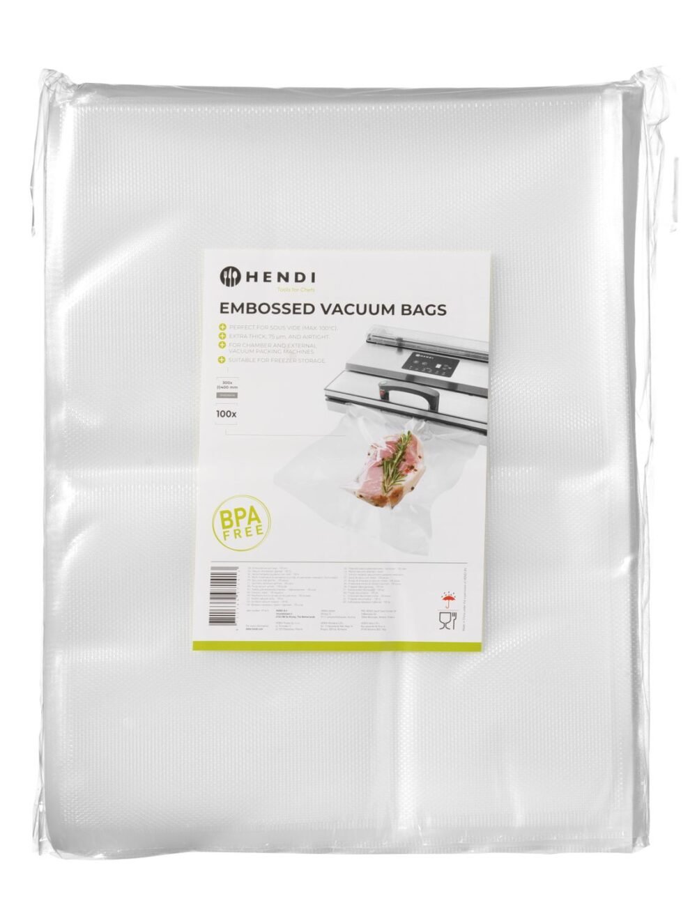 Gofruoti maišeliai sous vide gaminimui, bekamerėms ir vakuuminėms pakavimo mašinoms, HENDI, 100 vnt., 300x400mm