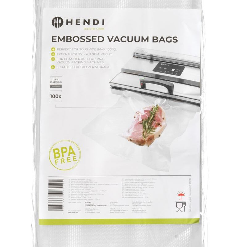 Gofruoti maišeliai sous vide gaminimui, bekamerėms ir vakuuminėms pakavimo mašinoms, HENDI, 100 vnt., 150x400mm