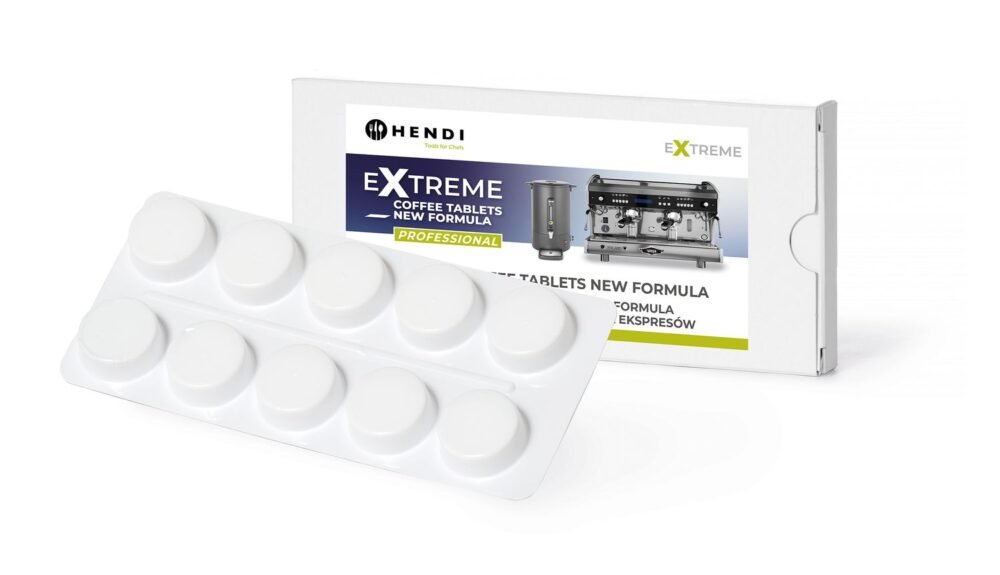 Naujos formulės Extreme Coffee tablets, profesionalus kavos mašinų valymo agentas, HENDI, 10 tablečių lapelis
