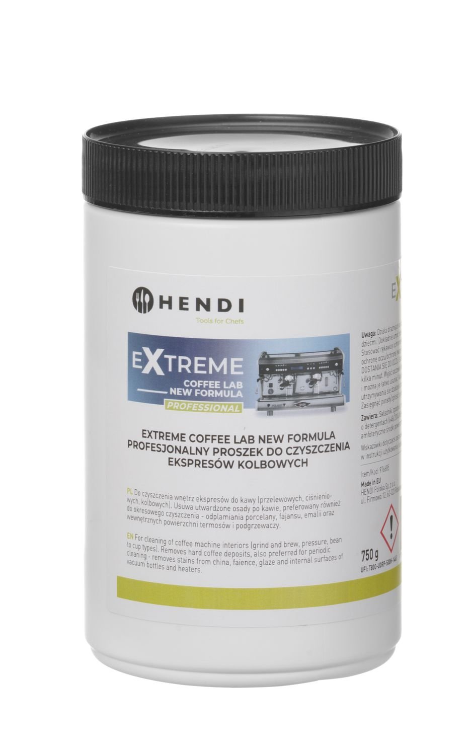 Naujos formulės Extreme Coffee Lab, profesionalūs valymo milteliai kavos mašinoms, HENDI, 0,75 kg