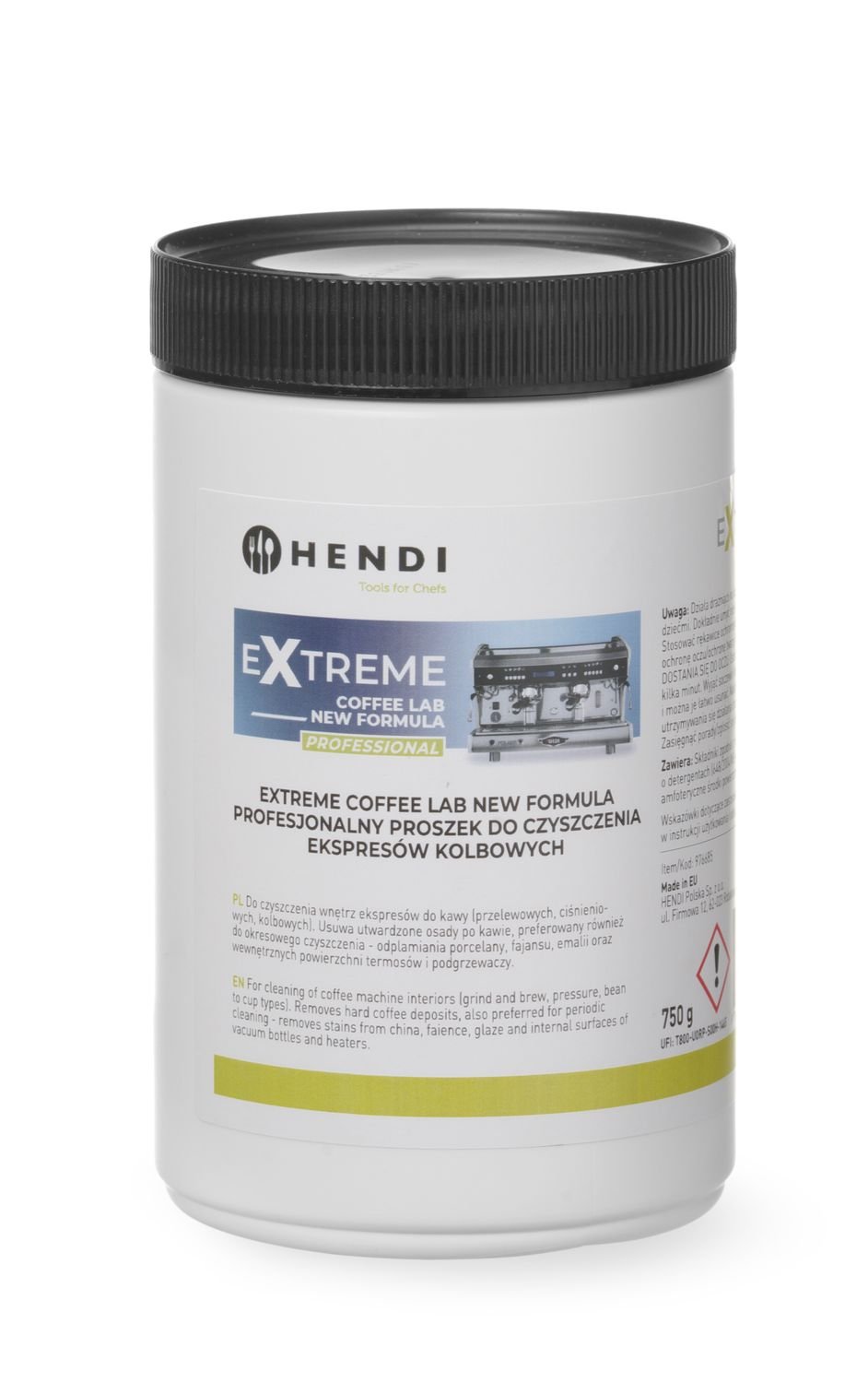 Naujos formulės Extreme Coffee Lab, profesionalūs valymo milteliai kavos mašinoms, HENDI, 0,75 kg
