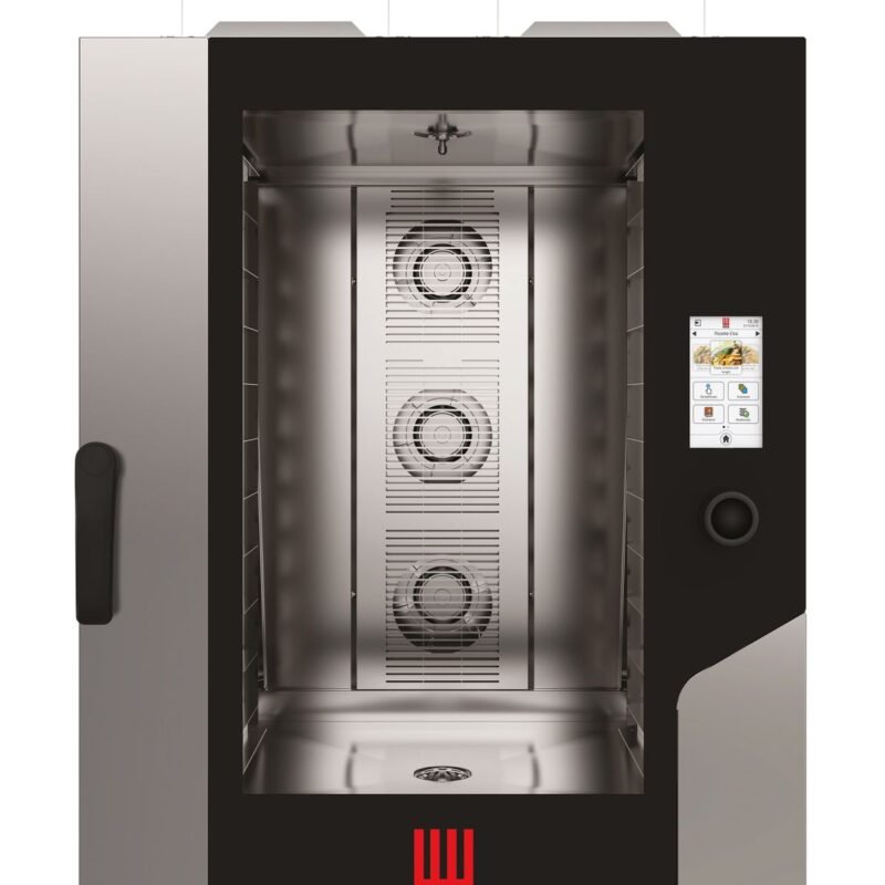 Konvekcinė garų krosnelė „Millennial Touch Screen Bakery“ su automatine plovimo sistema, 10 × 600 × 400 mm – su elektroniniu valdymu, dujinė, Tecnoeka, 230V/700W, 18kW, 850x1035x(H)1230mm