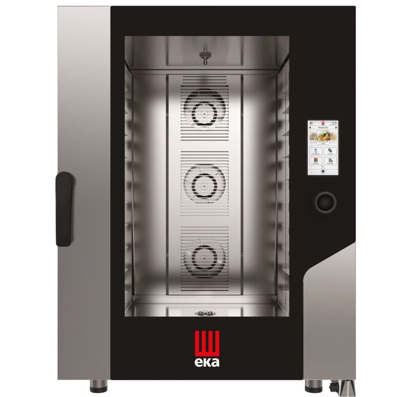Konvekcinė garų krosnelė „Millennial Touch Screen Bakery“ su automatine plovimo sistema, 10 × 600 × 400 mm – su elektroniniu valdymu, elektrinė, Tecnoeka, 400V/17000W, 850x1035x(H)1130mm