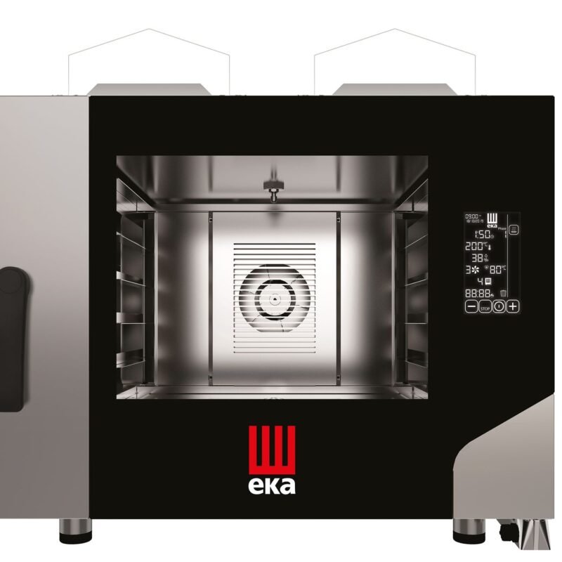 Konvekcinė garų krosnelė „Millennial Black Mask Bakery“, 4 × 600 × 400 mm – su elektroniniu valdymu, dujinė, Tecnoeka, 230V/300W, 9,3kW, 850x1035x(H)801mm