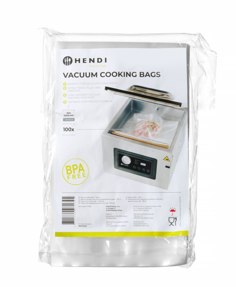 Paketai kamerinėms vakuuminėms pakavimo mašinoms ir gaminimui Sous-vide, HENDI, 100 vnt., 150x250mm