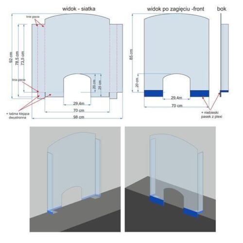 Organinio stiklo pertvara, HENDI, Permatomas, 850x700mm