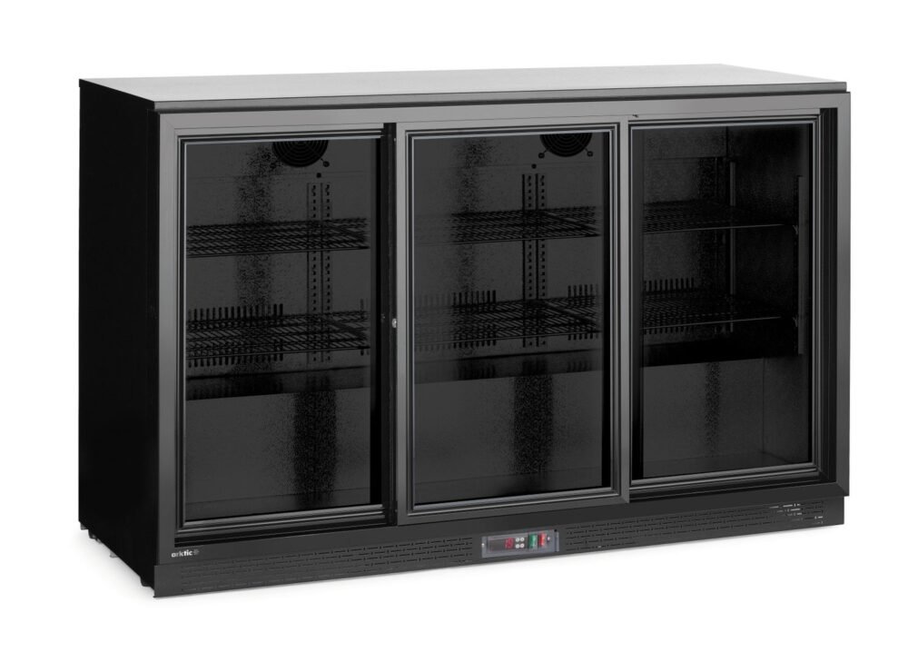 Trejų stumdomų durų baro šaldytuvas , Arktic, 308L, Juodas, 220-240V/160W, 1350x520x(H)865mm