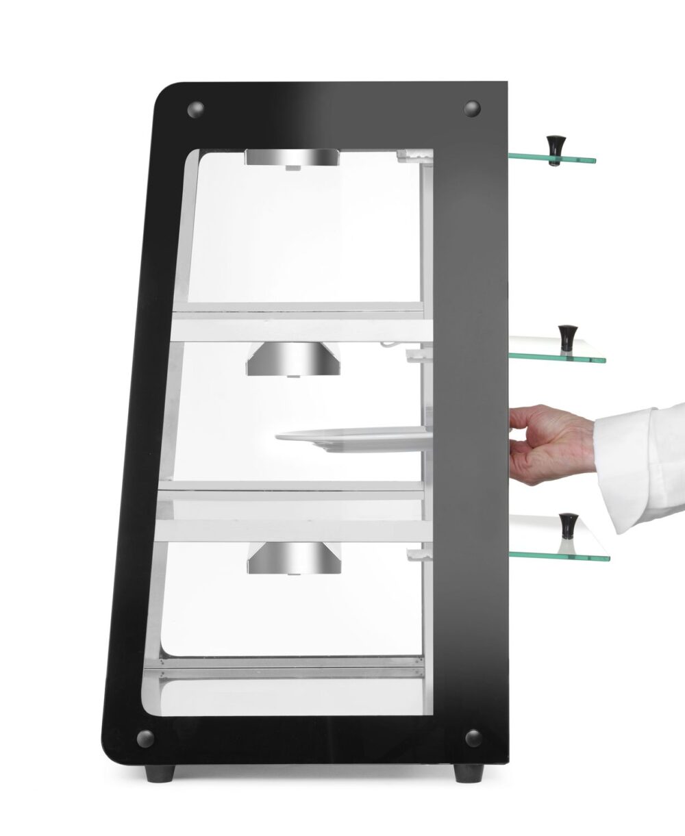 Šildoma vitrina su 3 lentynom, HENDI, Juodas, 220-240V/500W, 472x447x(H)775mm