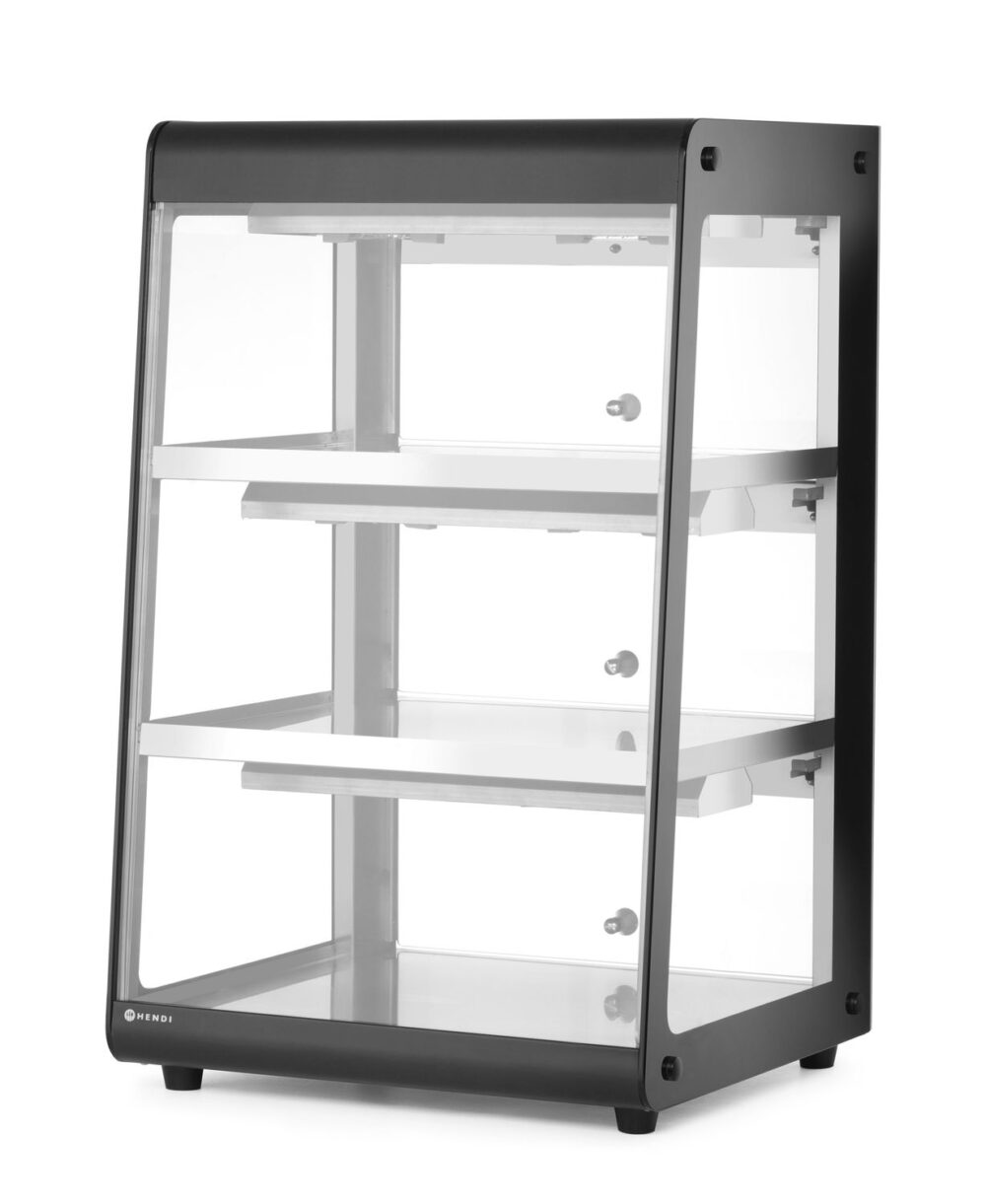 Šildoma vitrina su 3 lentynom, HENDI, Juodas, 220-240V/500W, 472x447x(H)775mm