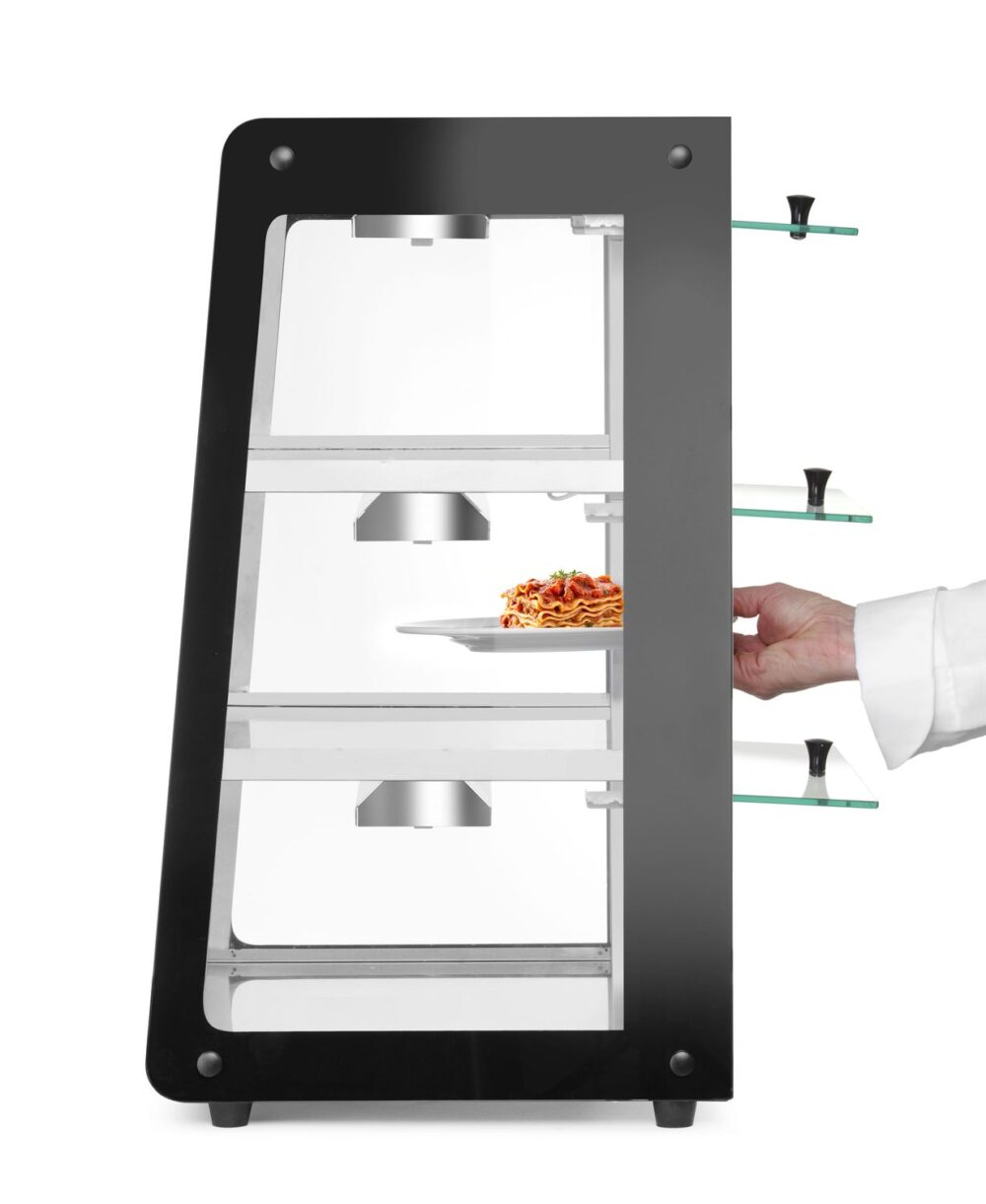 Šildoma vitrina su 3 lentynom, HENDI, Juodas, 220-240V/500W, 472x447x(H)775mm