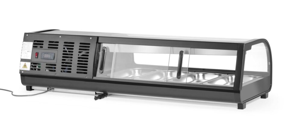 Suši vitrina, Arktic, Į rinkinį įtrauktos talpyklos: 4x GN 1/3 (H) 40 mm., GN 1/3, Juodas, 220-240V/190W, 1177x426x(H)296mm