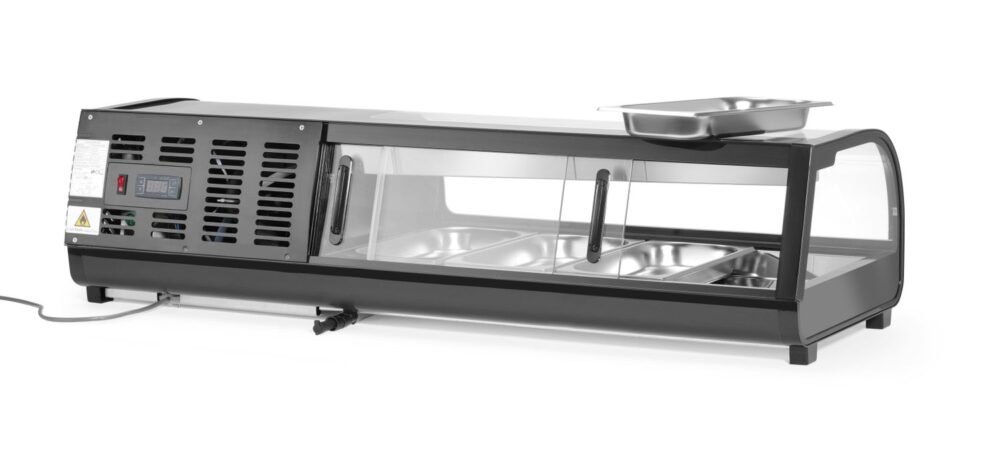 Suši vitrina, Arktic, Į rinkinį įtrauktos talpyklos: 4x GN 1/3 (H) 40 mm., GN 1/3, Juodas, 220-240V/190W, 1177x426x(H)296mm