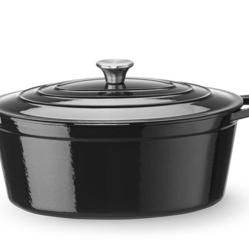 Emaliuotas ketaus puodas, HENDI, 6,88L, Juodas, 405x255x(H)134mm