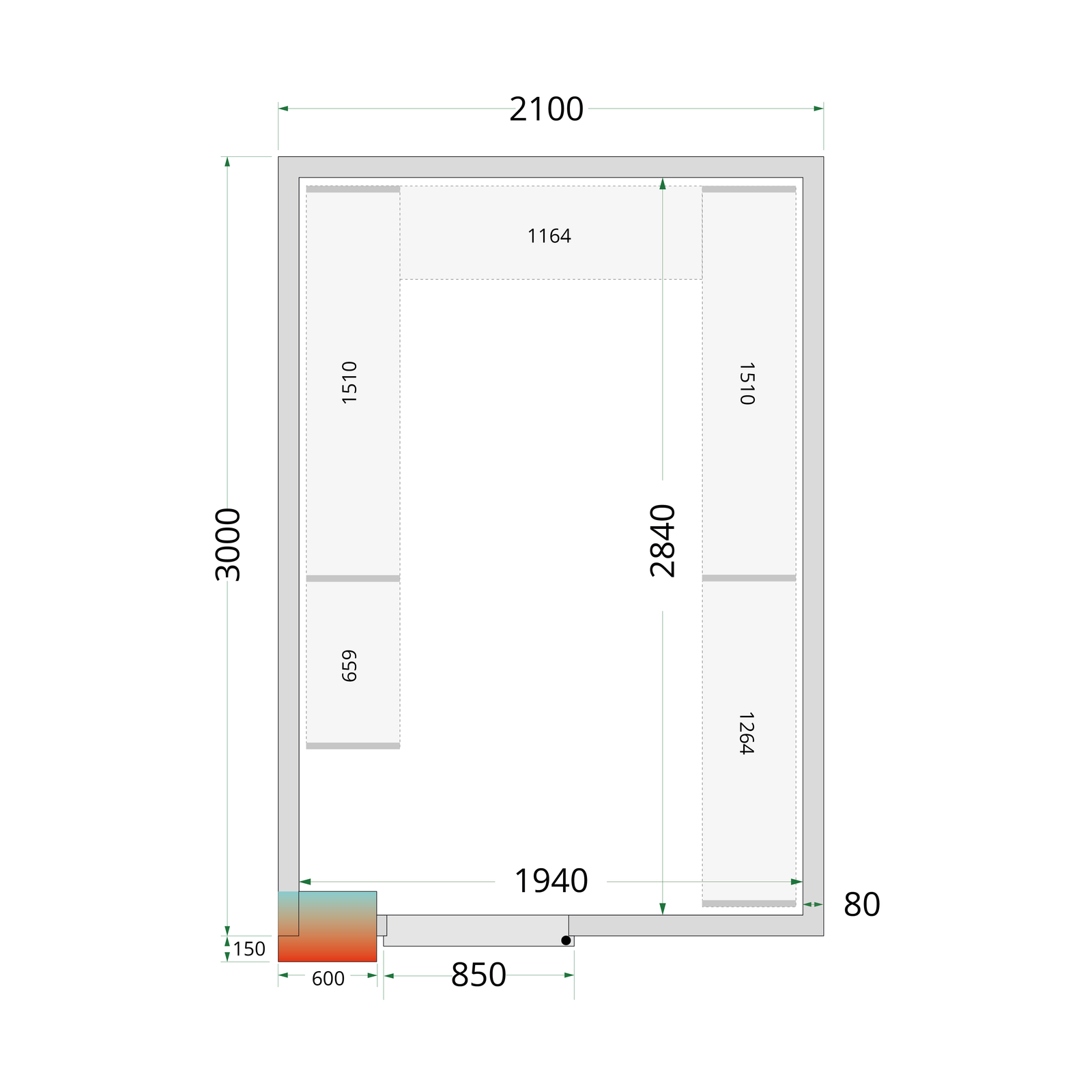 Šaldymo kameros plokštės 80 mm CR 210x300x220 WD