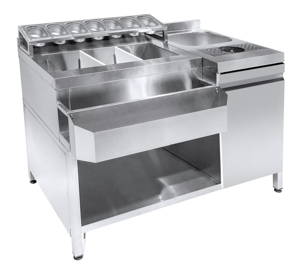 COCKTAIL BAR STATION   INCL. SINK, GLASS RINSER, GN CONTAINERS AND SPEEDRAIL FOR BOTTLES