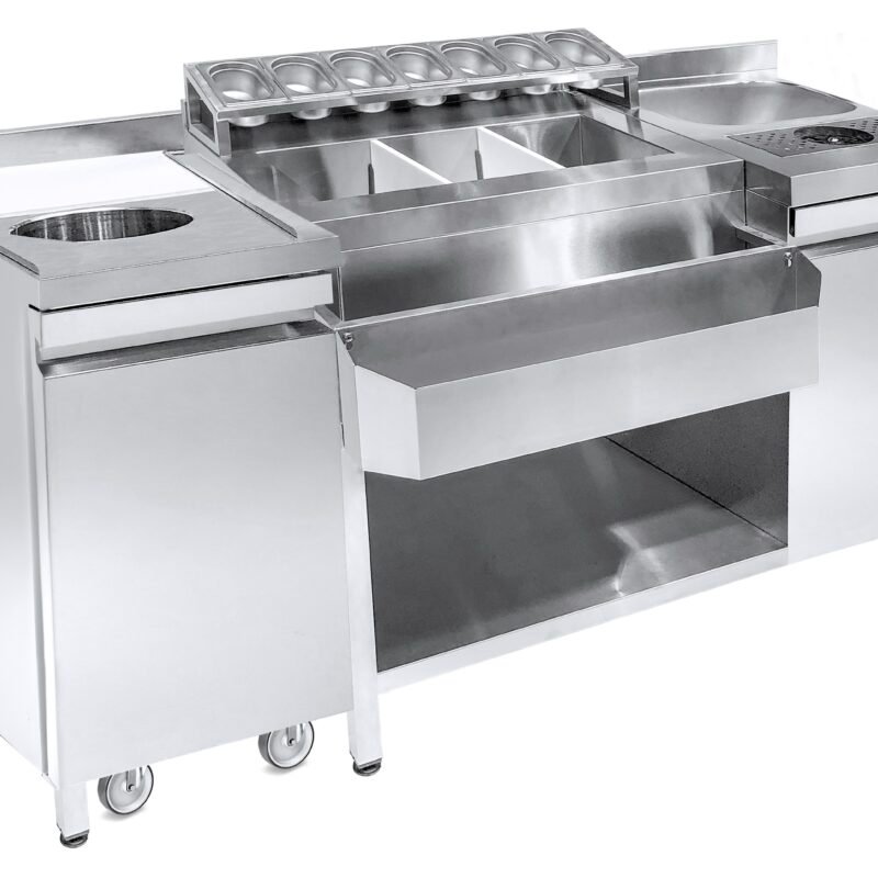 COCKTAIL BAR STATION   INCL. SINK, GLASS RINSER, GN CONTAINERS, SPEEDRAIL FOR BOTTLES, CUTTING BOARD AND WASTE BIN