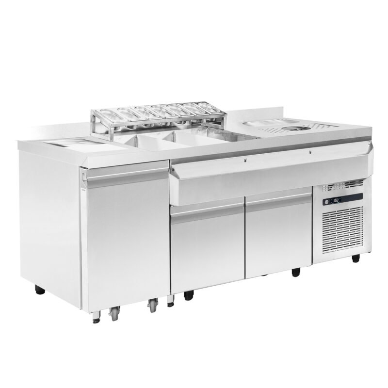 REFRIGERATED COCKTAIL BAR STATION   INCL. SINK, GLASS RINSER, SPEEDRAIL FOR BOTTLES, CUTTING BOARD AND WASTE BIN
