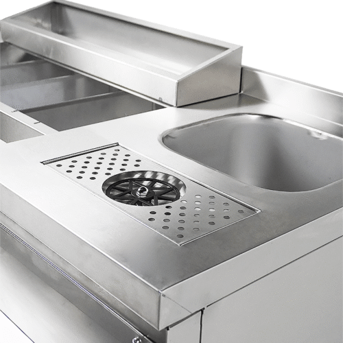 REFRIGERATED COCKTAIL BAR STATION   INCL. SINK, GLASS RINSER, SPEEDRAIL FOR BOTTLES, CUTTING BOARD AND WASTE BIN