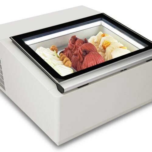 COUNTERTOP MODEL ICE CREAM DISPLAY WHITE  OPENS ON THE OPERATING SIDE