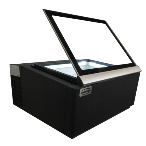 COUNTERTOP MODEL ICE CREAM DISPLAY BLACK  OPENS ON THE OPERATING SIDE