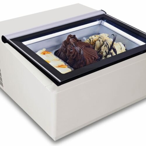 COUNTERTOP MODEL ICE CREAM DISPLAY WHITE  OPENS ON THE CUSTOMER SIDE