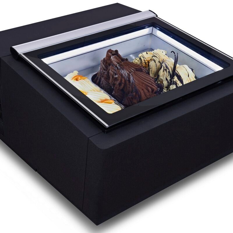 COUNTERTOP MODEL ICE CREAM DISPLAY BLACK  OPENS ON THE CUSTOMER SIDE