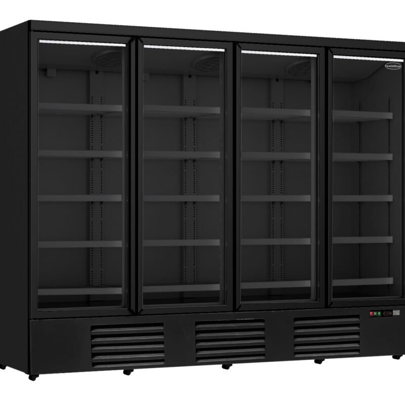 REFRIGERATOR 4 GLASS DOORS BLACK JDE-2025R BL  *TRANSPORT ON REQUEST*  **Note: there is a higher inrush current, which makes a circuit breaker with type C characteristic necessary.**