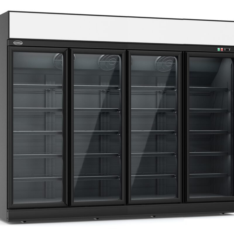 REFRIGERATOR 4 GLASS DOORS BLACK INS-2060R BL  *TRANSPORT ON REQUEST*  **Note: there is a higher inrush current, which makes a circuit breaker with type C characteristic necessary.**