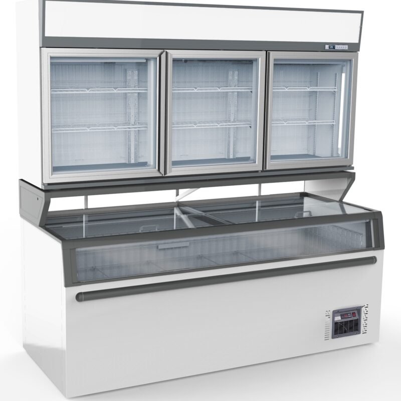 WALL MOUNTED FREEZER UNIT WHITE 3 GLASS DOORS