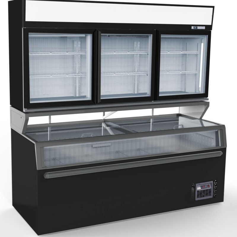 WALL MOUNTED FREEZER UNIT BLACK 3 GLASS DOORS