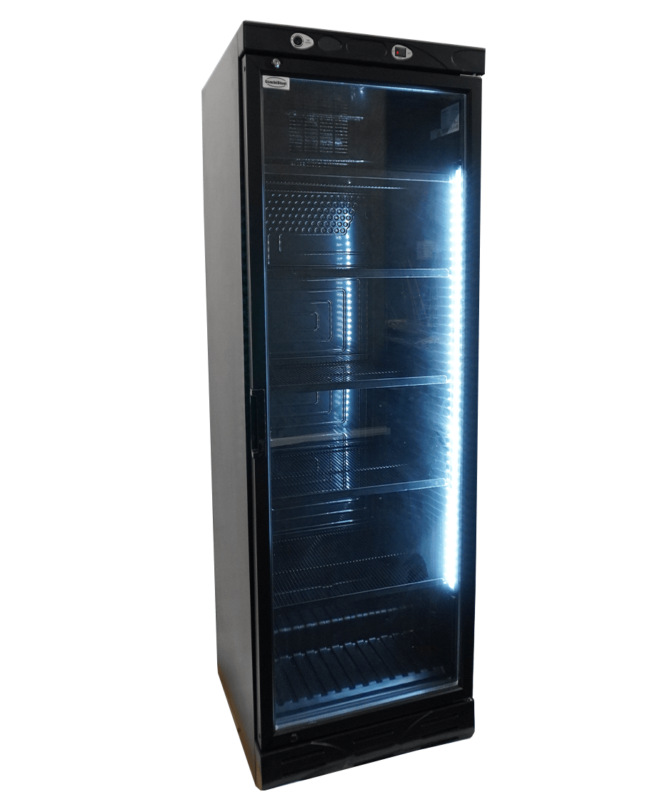 REFRIGERATOR 1 GLASS DOOR 382L BLACK WITHOUT LIGHT BOX