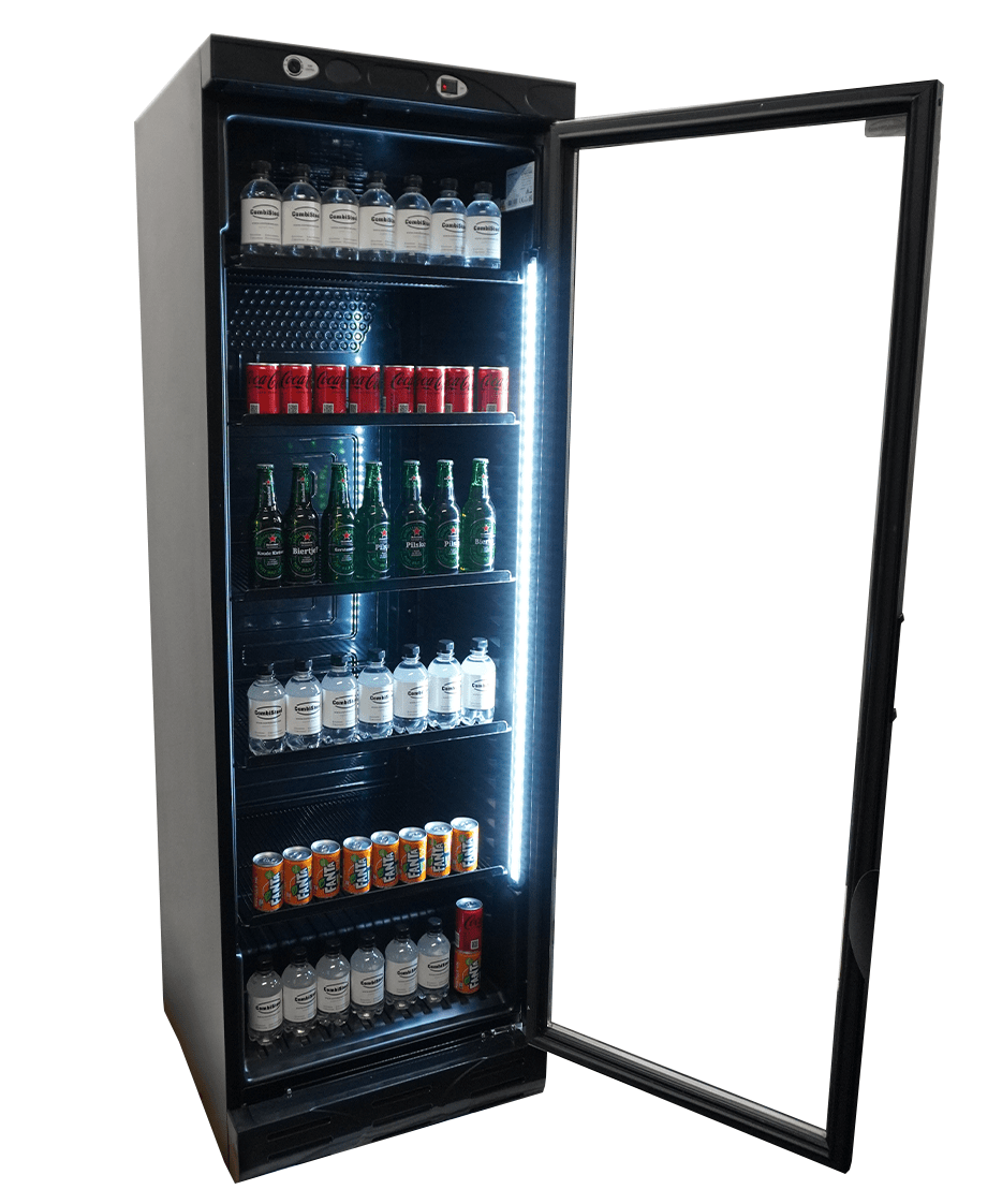 REFRIGERATOR 1 GLASS DOOR 382L BLACK WITHOUT LIGHT BOX
