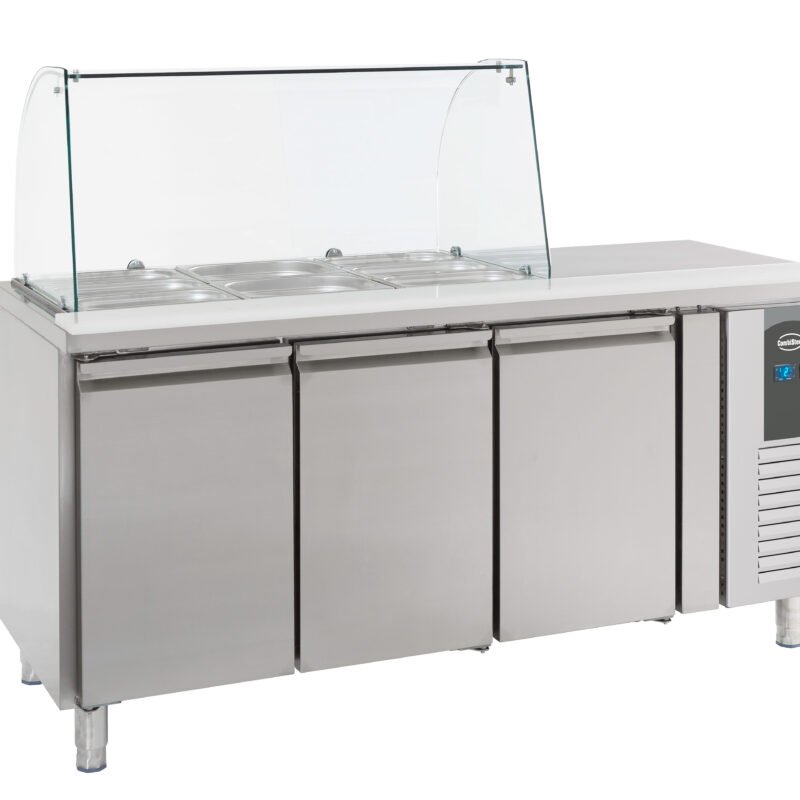 REFRIGERATED COUNTER WITH GLASS COVER 3 DOORS