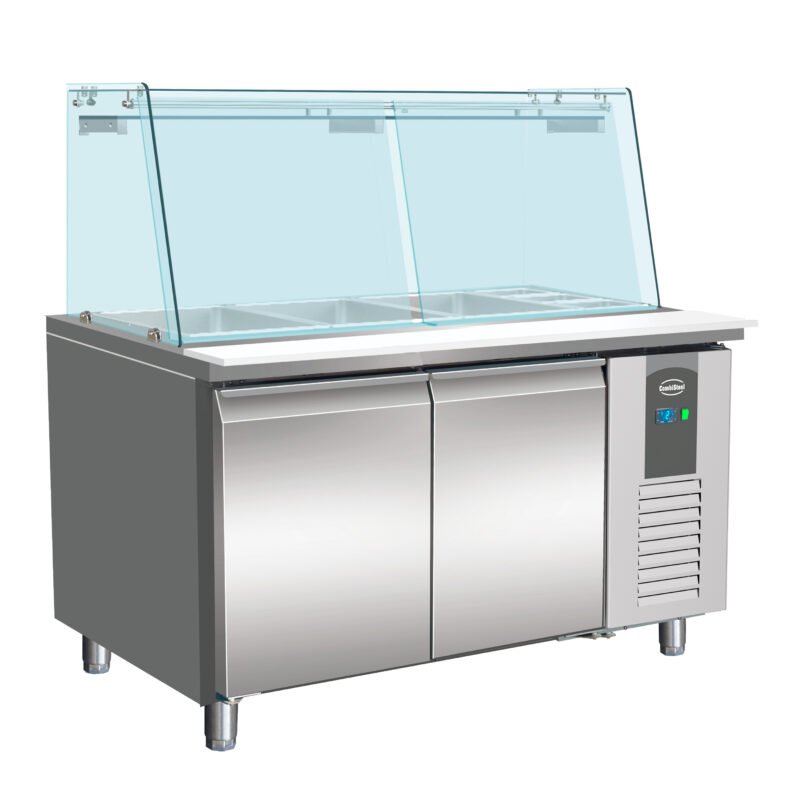 700 REFRIGERATED COUNTER WITH GLASS COVER 2 DOORS  3X 1/1 + 3X 1/6GN CONTAINER