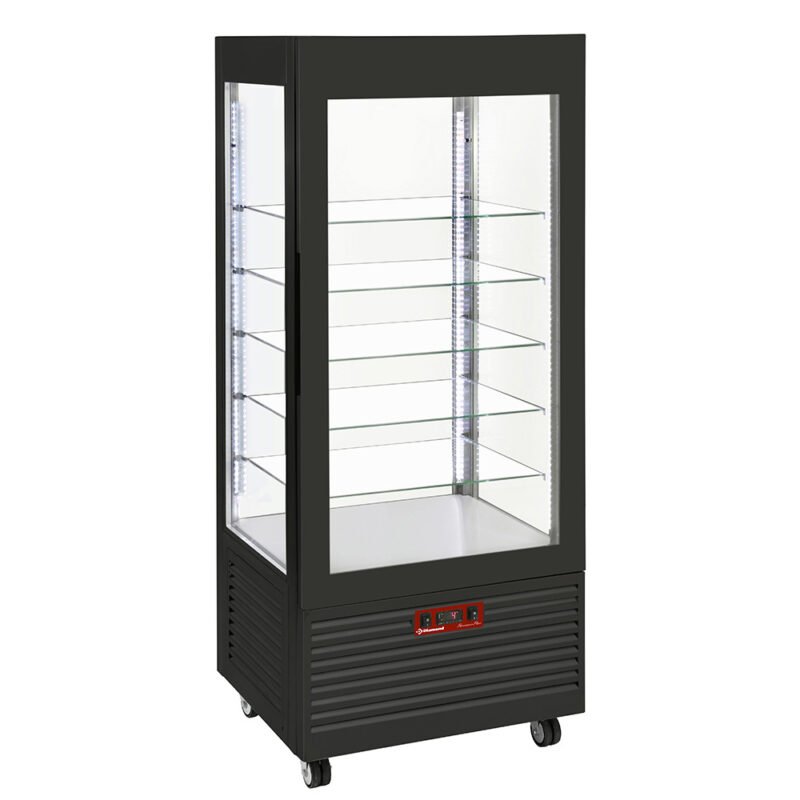 001-INN-VN-B9-big 4 pusių vitrina, teigiamai temperatūrai, 5 stiklinės lentynos, ventiliuojama, 480 l, JUODA
