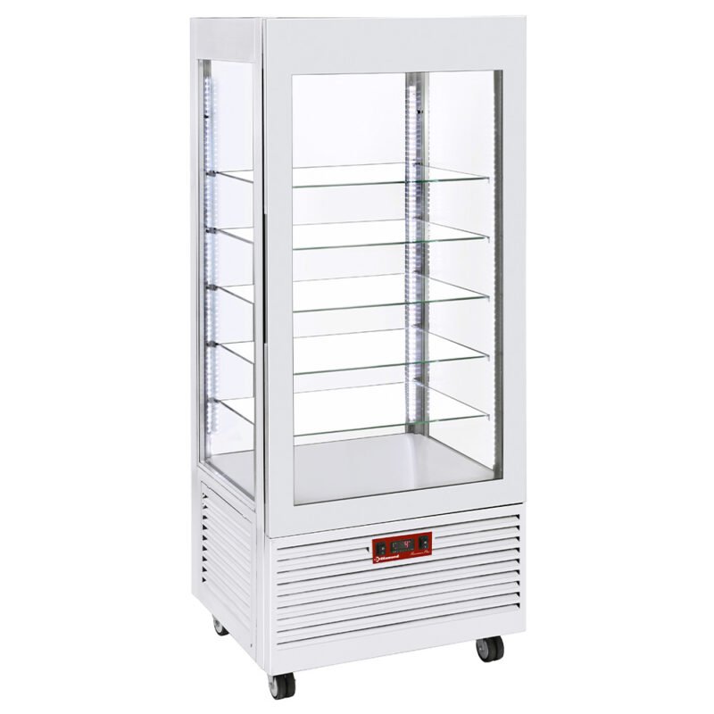 001-INN-VN-W5-big 4 pusių vitrina, teigiamai temperatūrai, 5 stiklinės lentynos, ventiliuojama, 480 l, BALTA